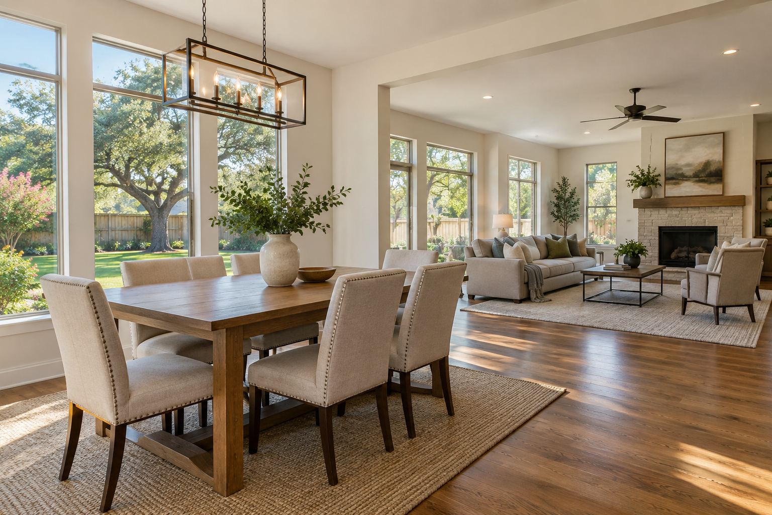 A bright Texas living room, illustrative